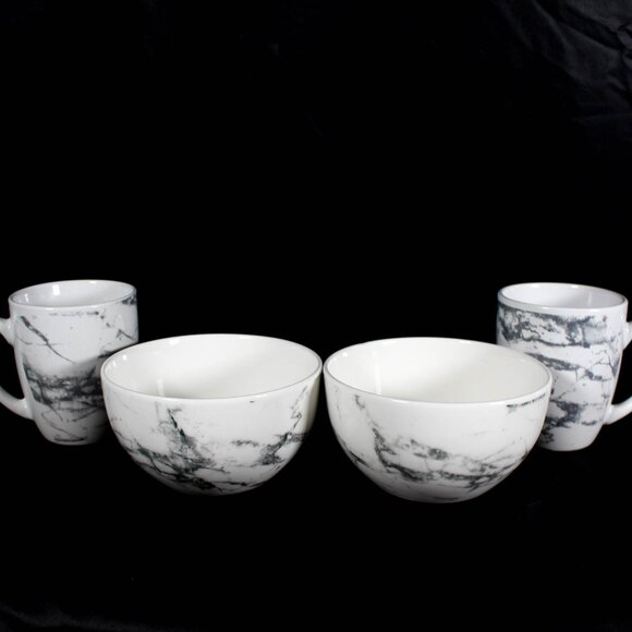 White Gray Marble Coffee Mugs Set of 2 - Picture 6 of 6